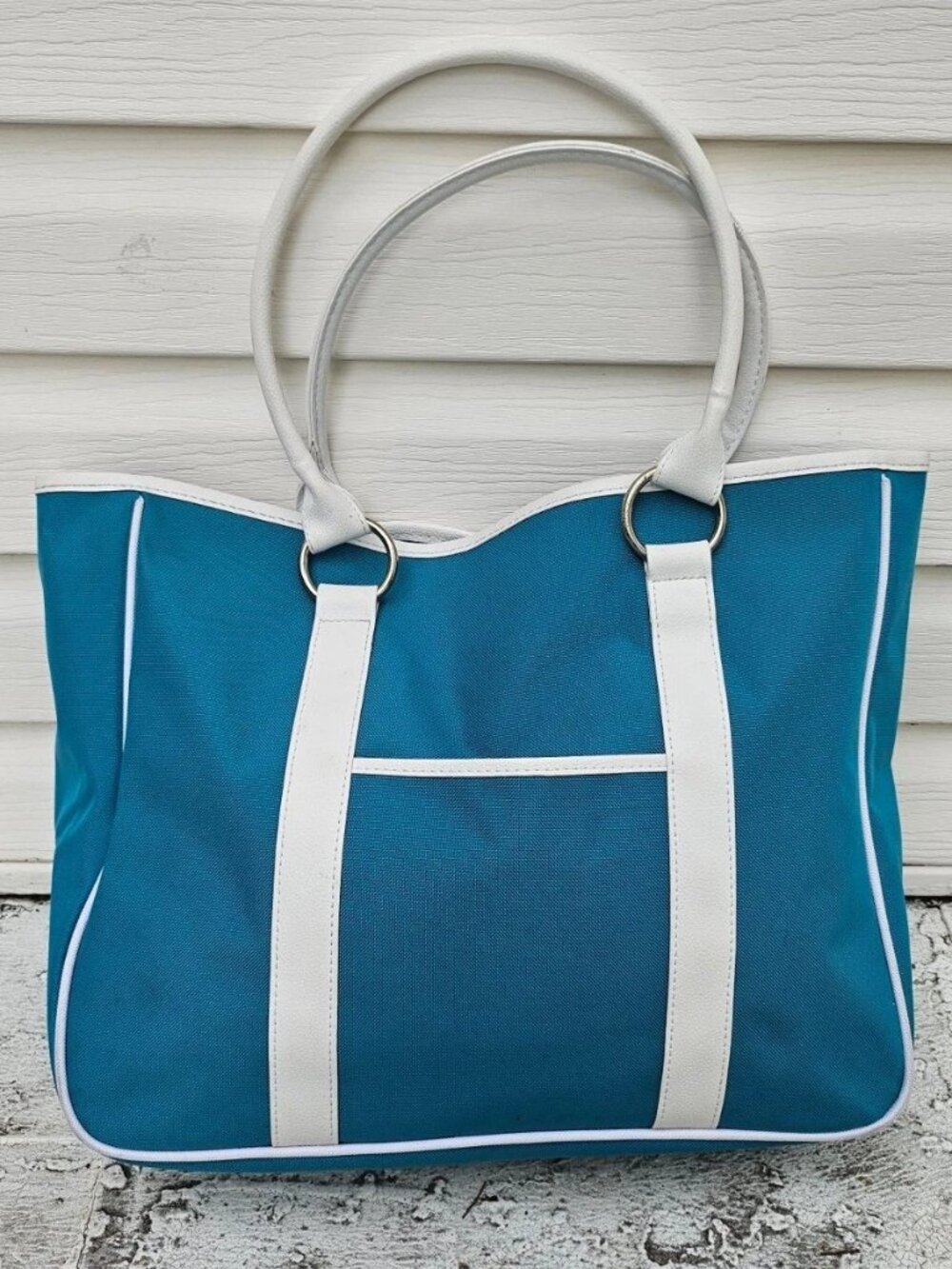 Lancome Women Tote Bag Purse Blue Canvas Shoulder Bag